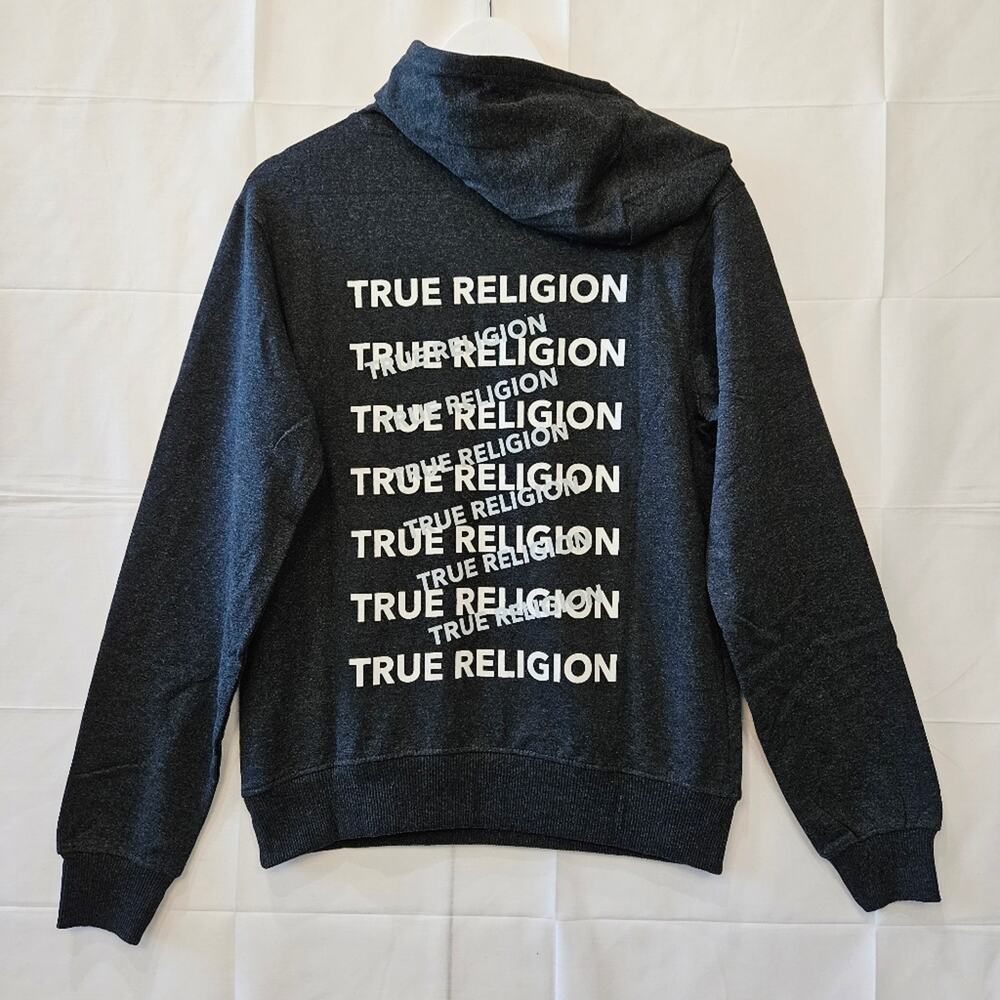 True Religion Hoodie Slanted Repeat Pullover Charcoal Lightweight Medium